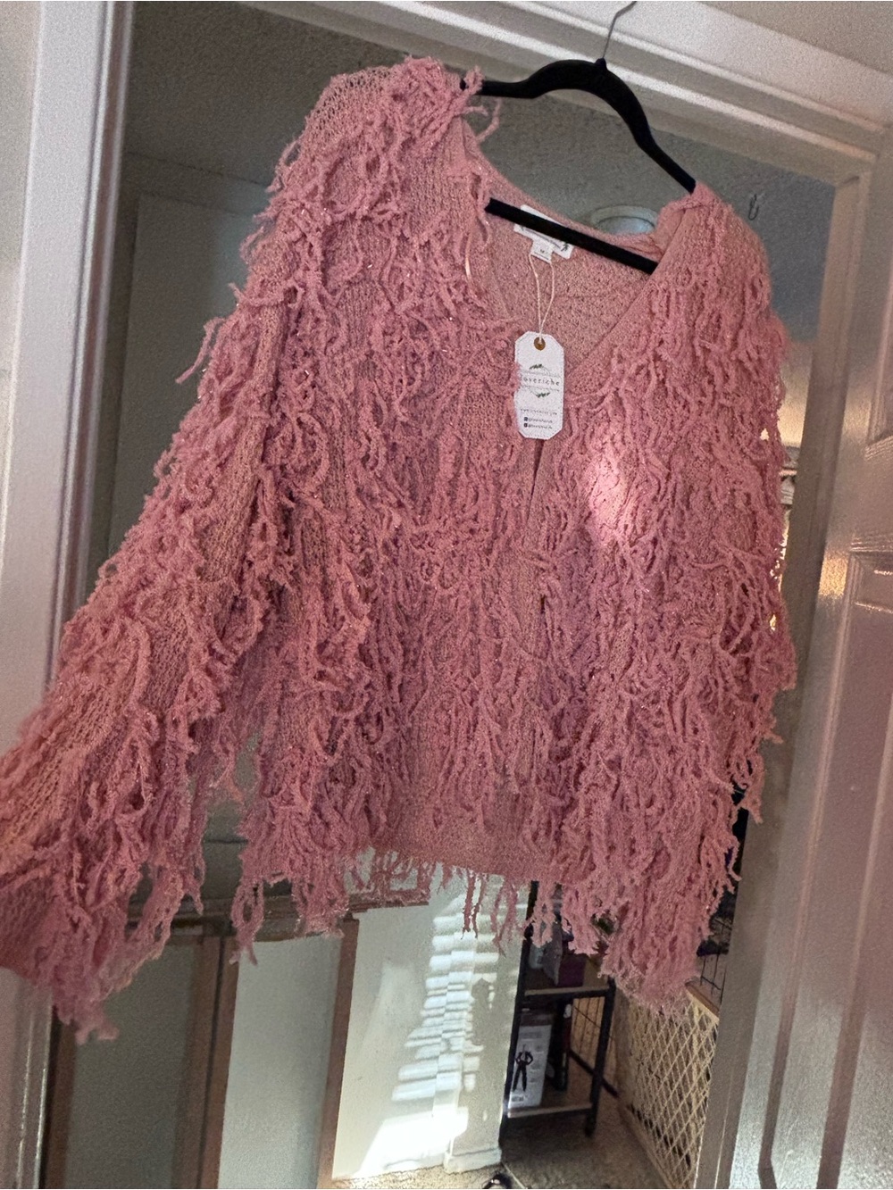 Chunky Fringe Pink Women's Sweater